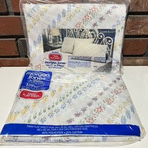 2 Vintage Morgan Jones Country Gardens Springs Twin Flat Sheet No-Iron Twilite